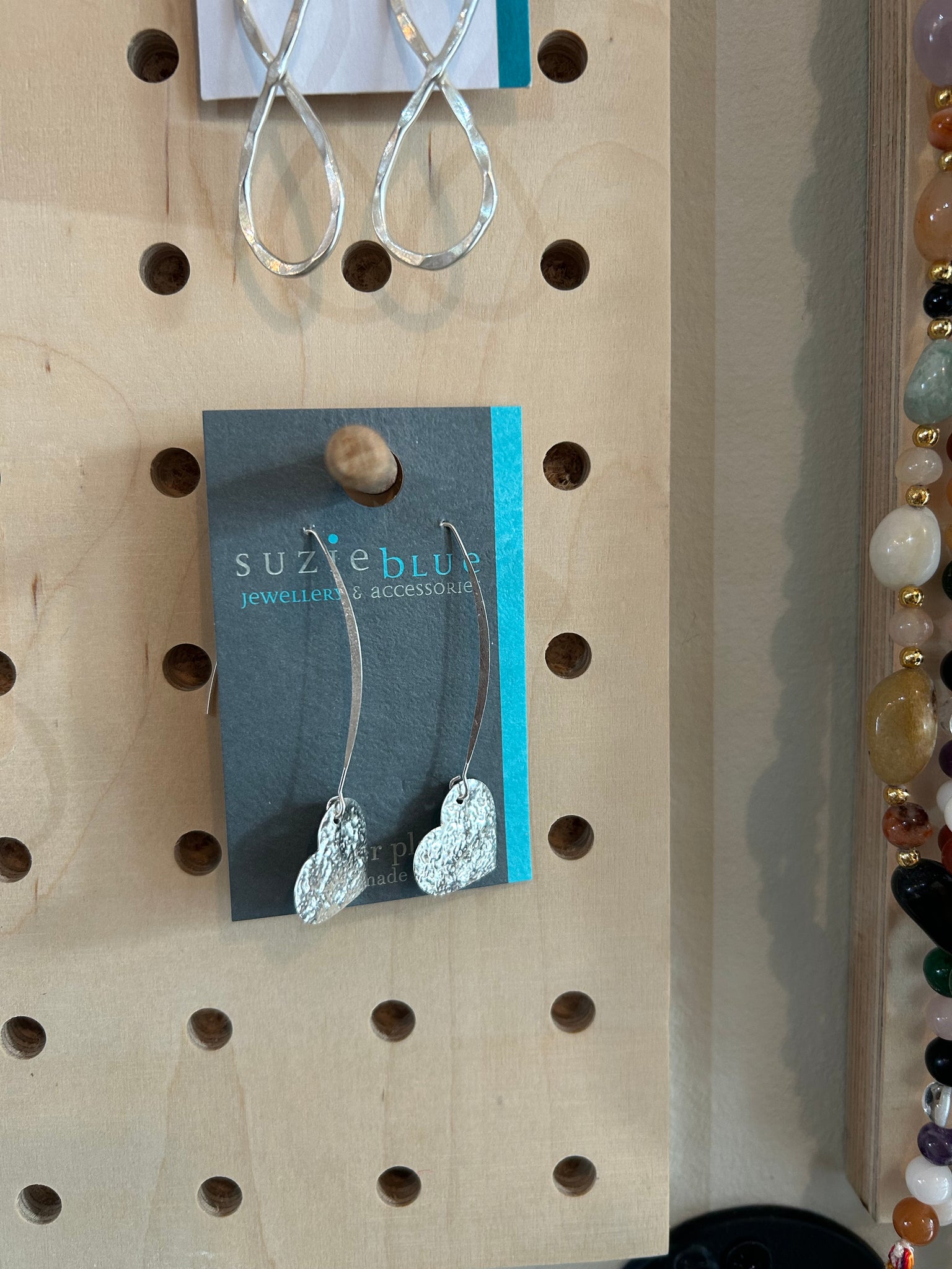 Silver drop earrings with heart