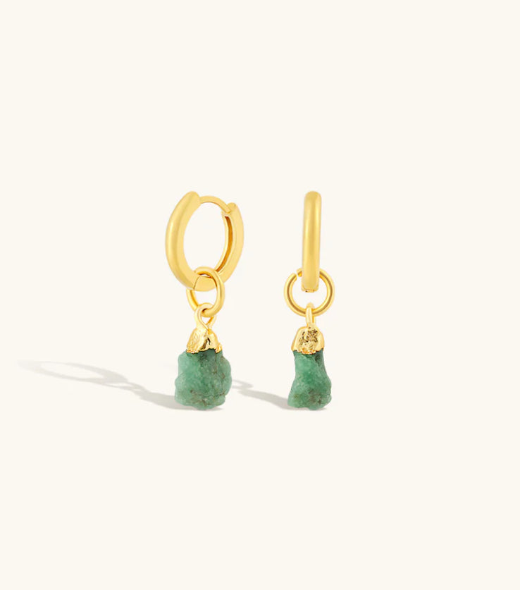 Raw Emerald Hoops