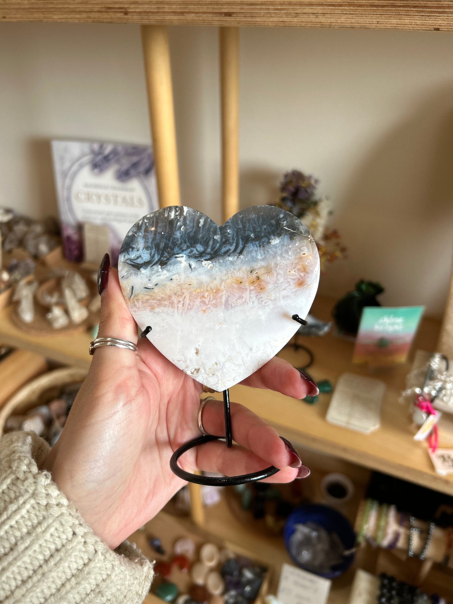 Crazy Lace Agate Moon & Heart