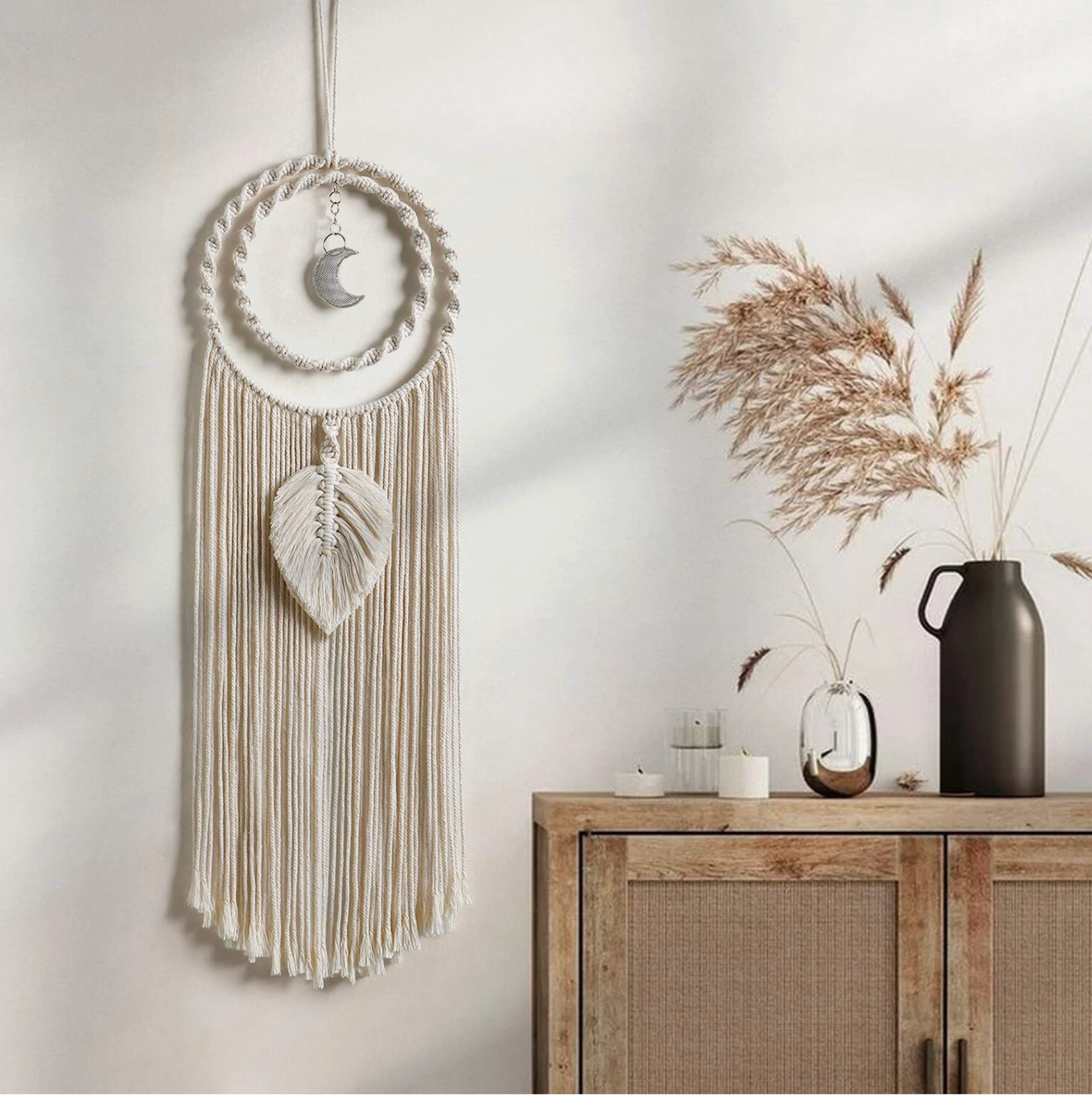 Bohemian Macrame Moon Sun Dreamcatcher