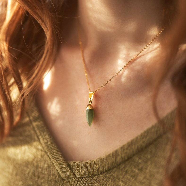 Aventurine Gemstone Crystal Spike Gold Necklace Pendant