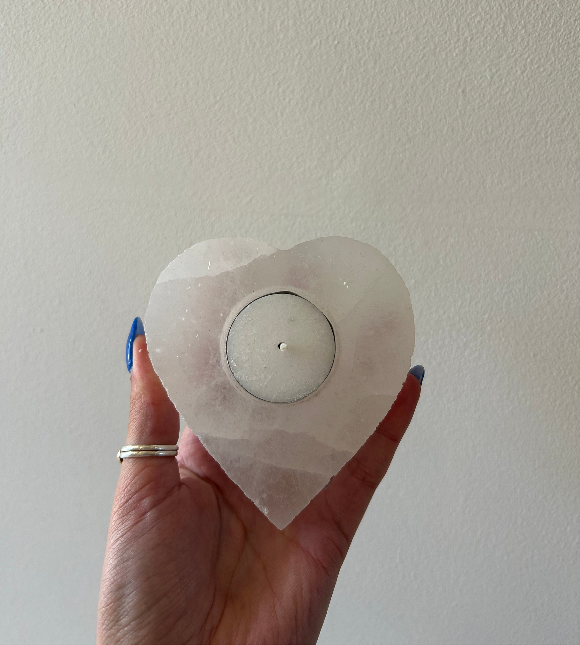 Heart shaped selenite candle holder