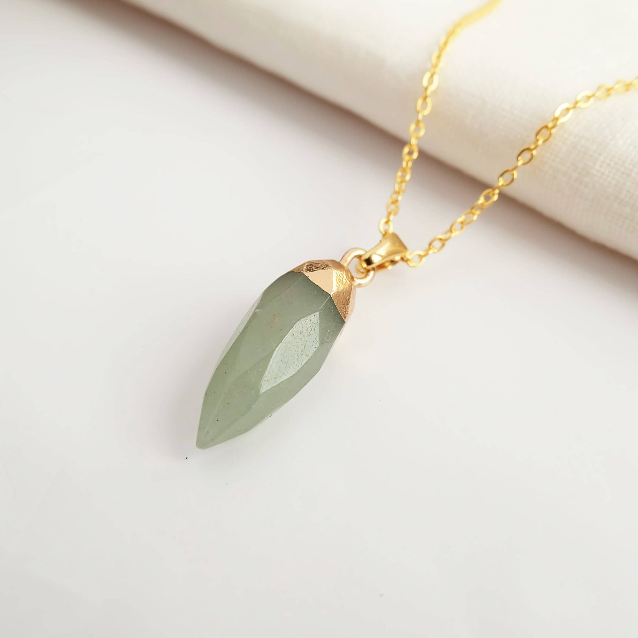 Aventurine Gemstone Crystal Spike Gold Necklace Pendant