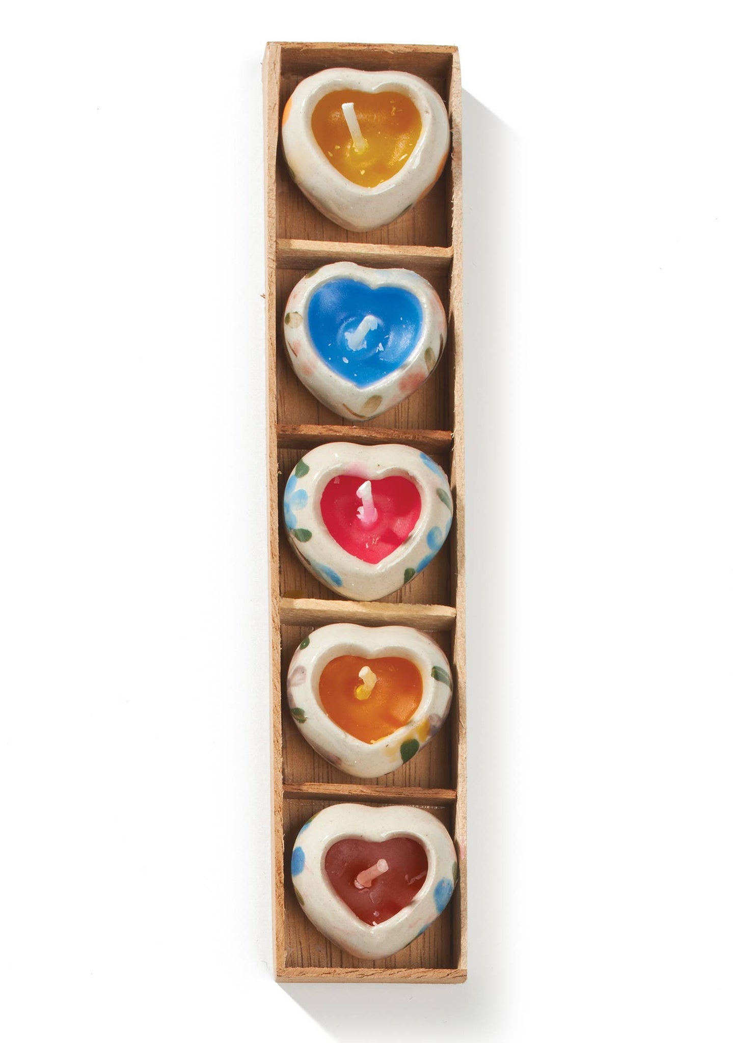 Tray of 5 Hand Painted Ceramic Heart Candles