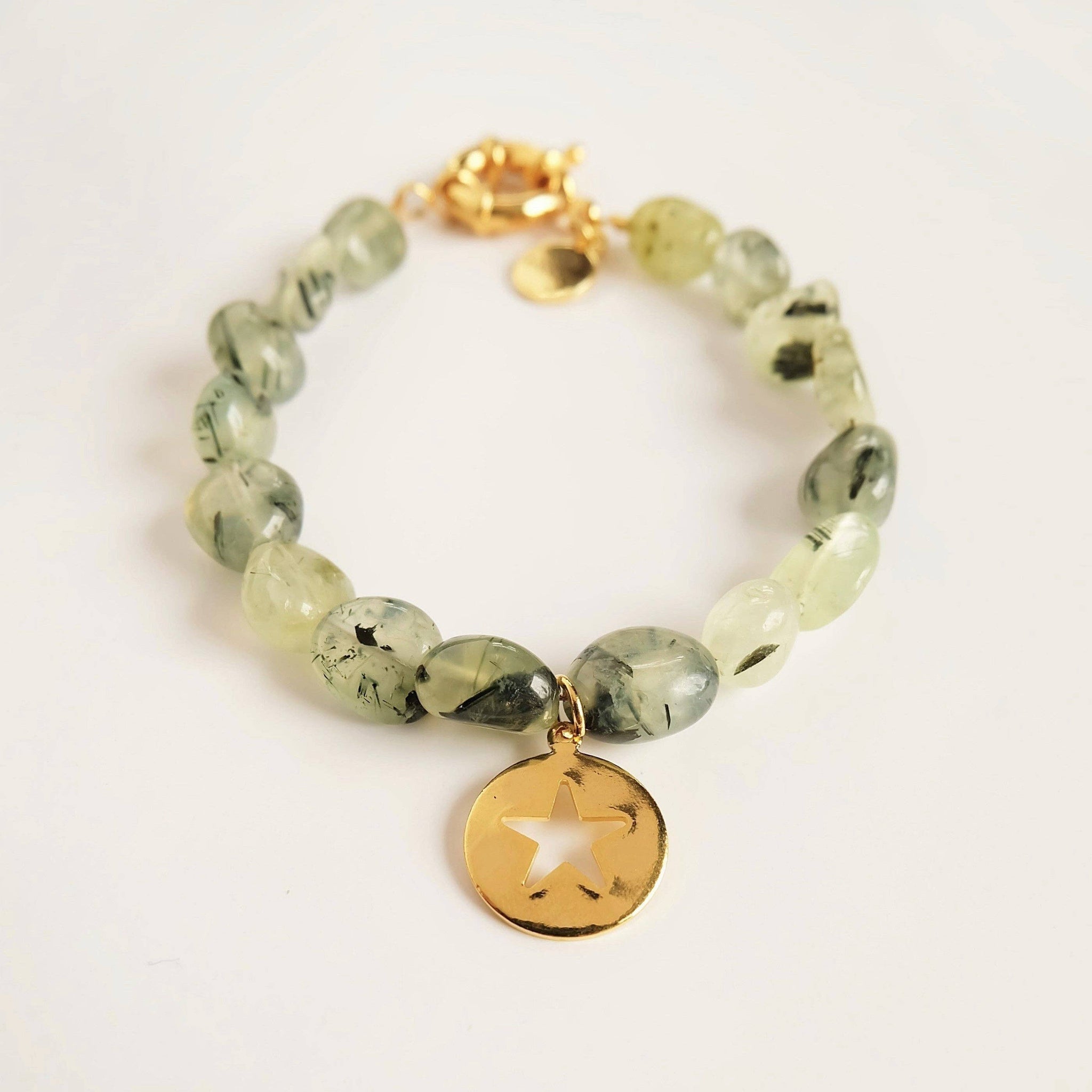 Prehnite Gemstone Beaded Star Charm Bracelet