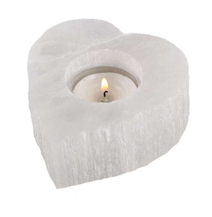 Heart shaped selenite candle holder