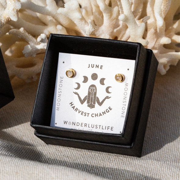 June Moonstone Birthstone Stud Earrings - Native Self